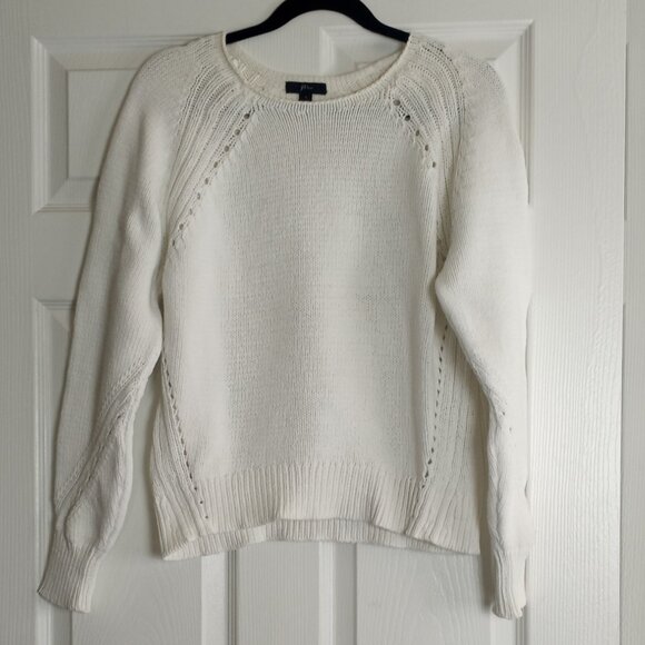 J. Crew White Pullover Pointelle Stitching Knit Sweater - Picture 1 of 5